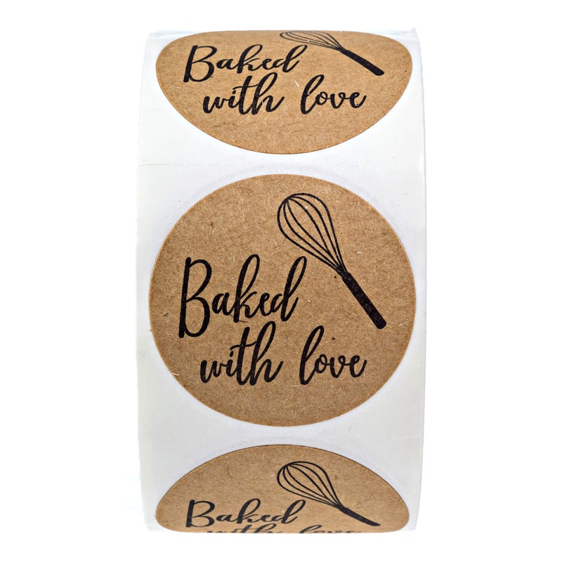 SBlabels Baked with Love Kraft Label with Whisk / 500 Brown Kraft Stickers/Baked Goods1.5 Label - Image 2